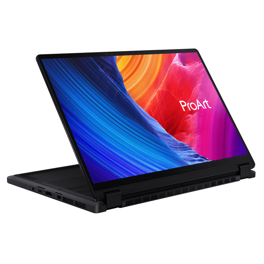 ASUS ProArt PX13 HN7306 13.3-inch convertible creator laptop in Nano Black, open front view