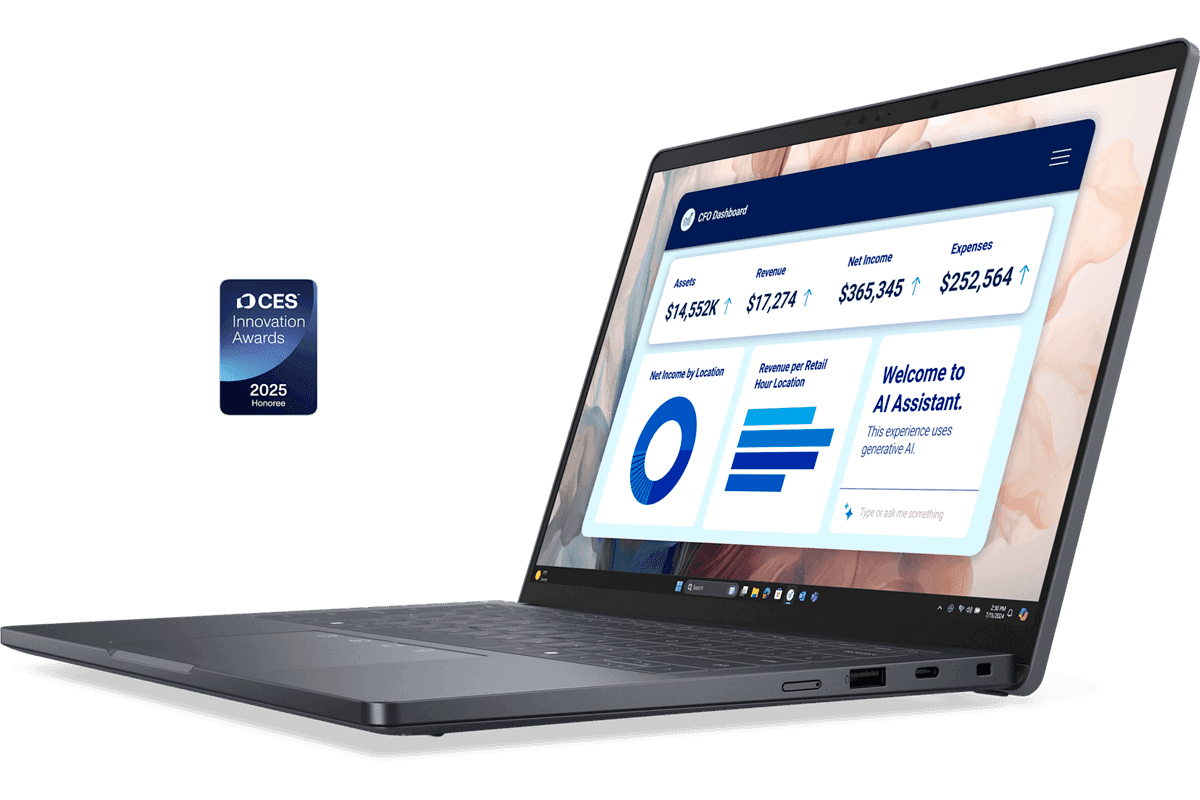 Dell Pro Premium 14 (PA14250) ultraportable business laptop, three-quarter view