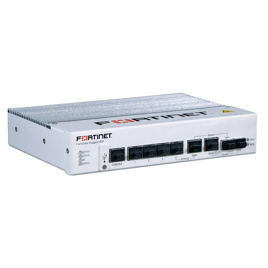 Fortinet FortiGate Rugged 60F industrial hardened firewall DIN rail mount front view
