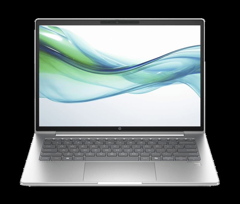 HP ProBook 445 14 inch G11 AMD Ryzen business laptop in Pike Silver, open front view