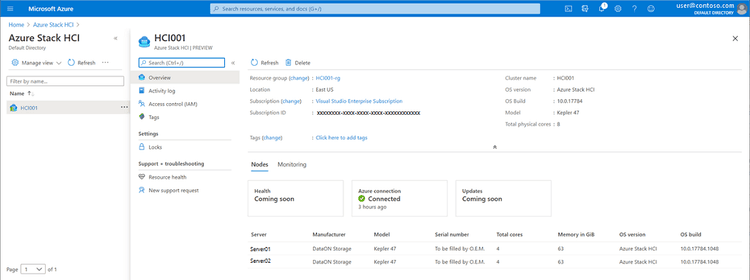Azure Stack HCI stretched cluster architecture across two sites in Azure portal