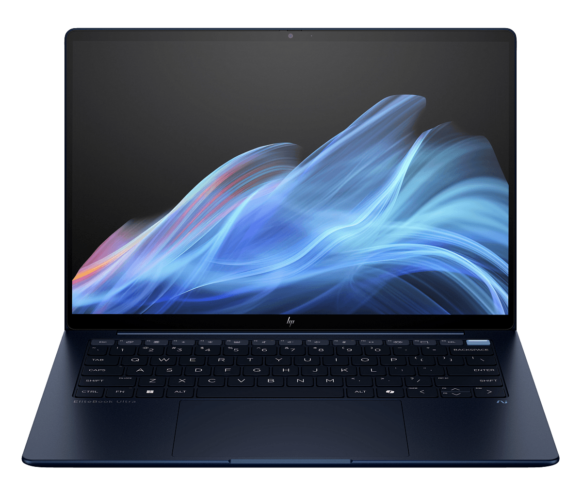 HP EliteBook Ultra 14 inch G1i Copilot+ business laptop in Atmospheric Blue, open front view