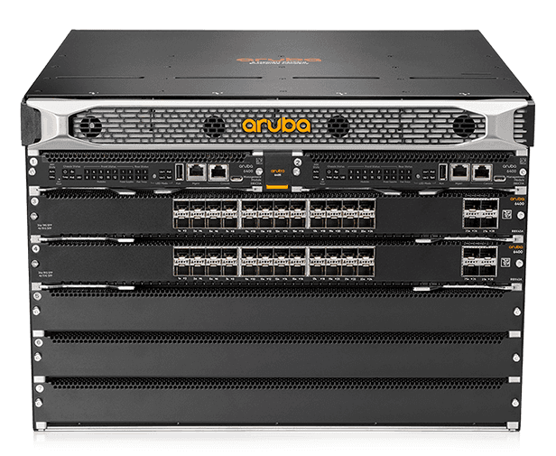 HPE Aruba Networking CX 6400 modular chassis switch for campus core and aggregation, front view