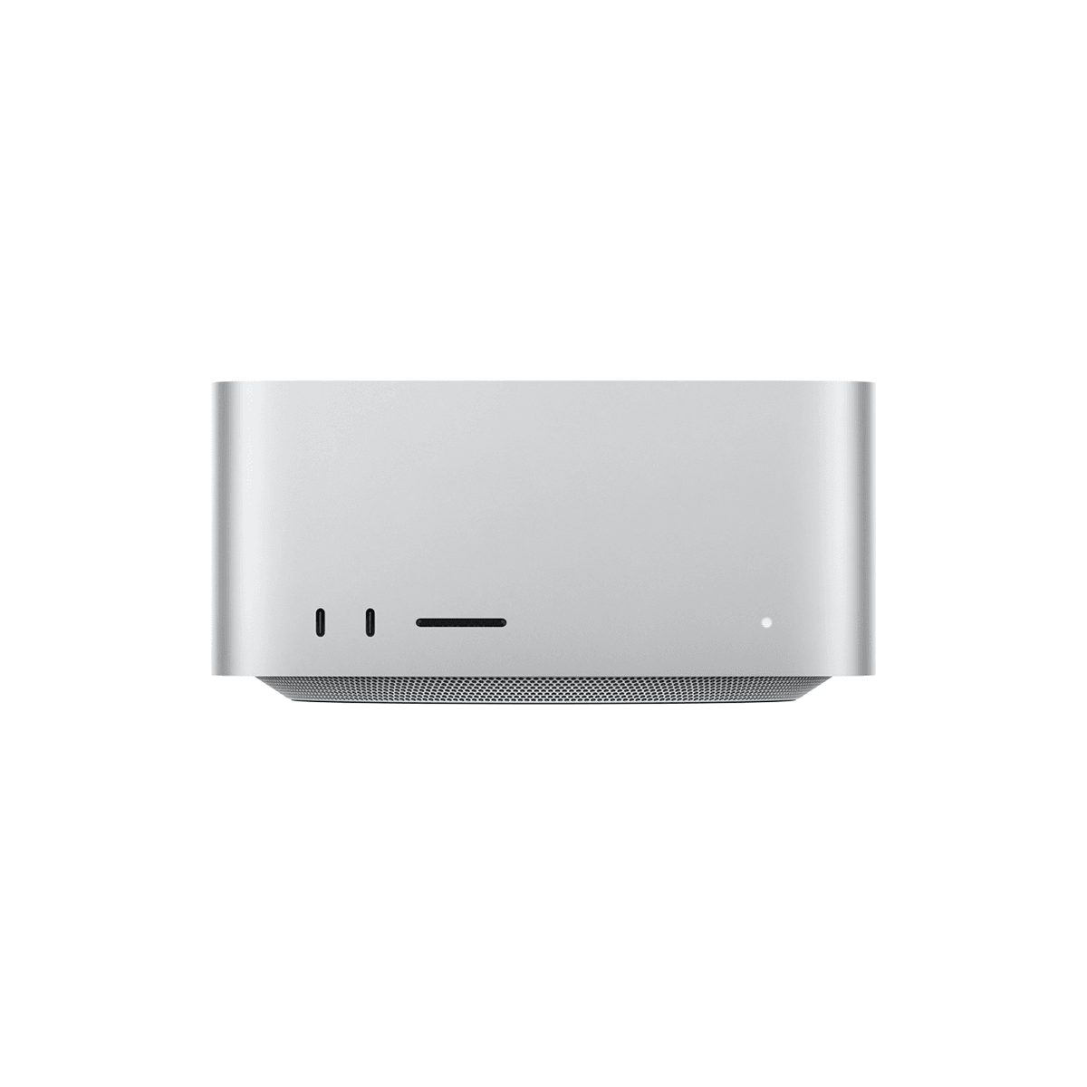 Apple Mac Studio (M4 Max / M3 Ultra) compact desktop workstation, top-down angled view