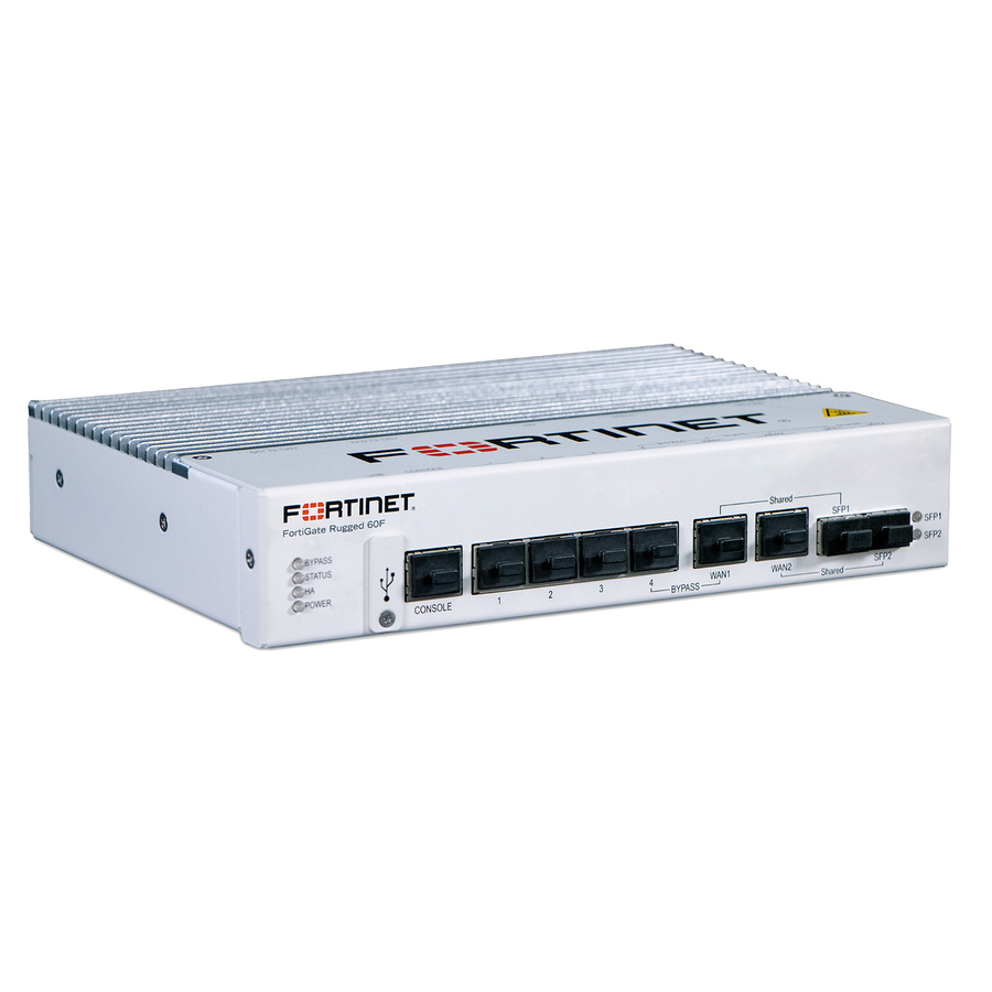 Fortinet FortiGate Rugged 60F industrial hardened firewall DIN rail mount front view